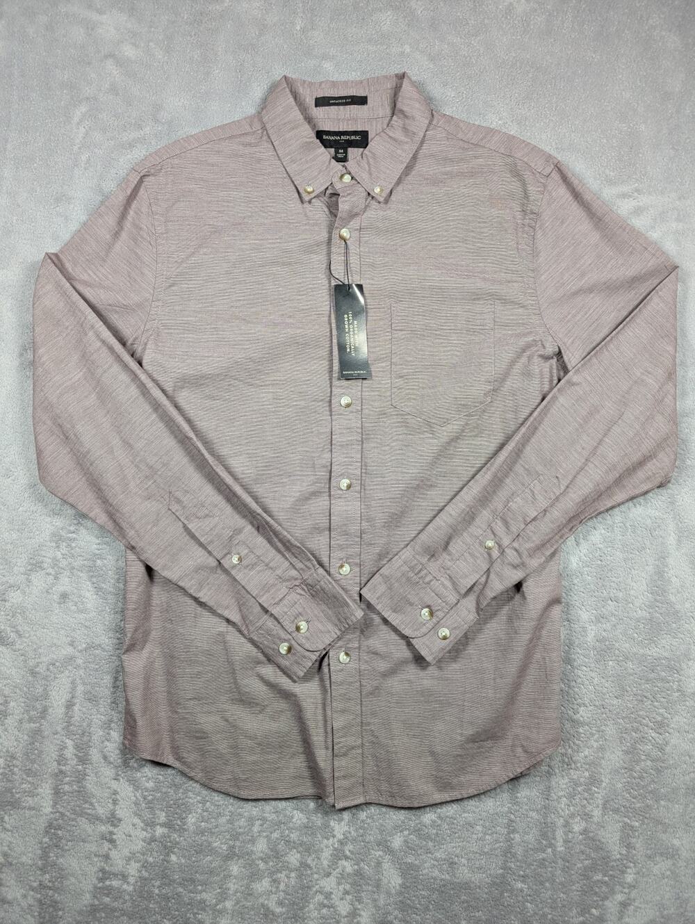 Banana Republic Mens Medium Untucked Fit Button Down Shirt Red Stripe Casual
